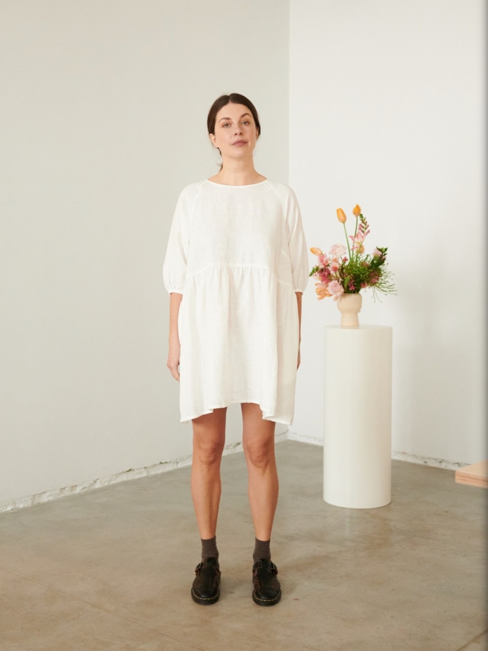 NWT Linenfox Beth Milky White Linen Dress
